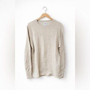 Zara Men's Cream Ribbed Sweater